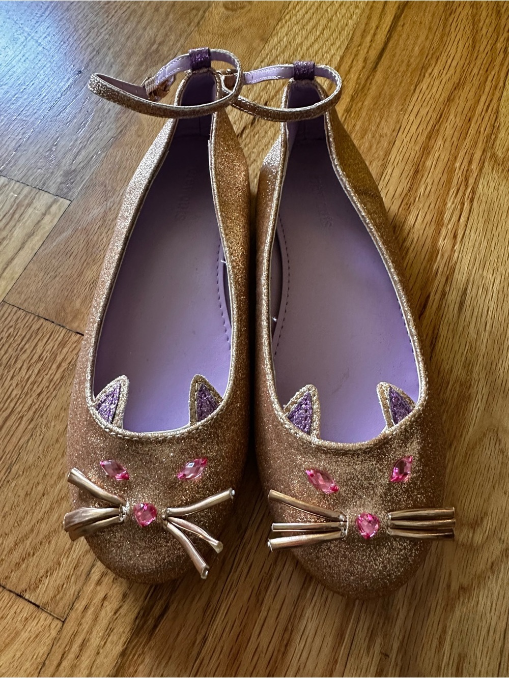 Crewcuts Gold Glitter Cat Ballet Flats with Ankle Strap